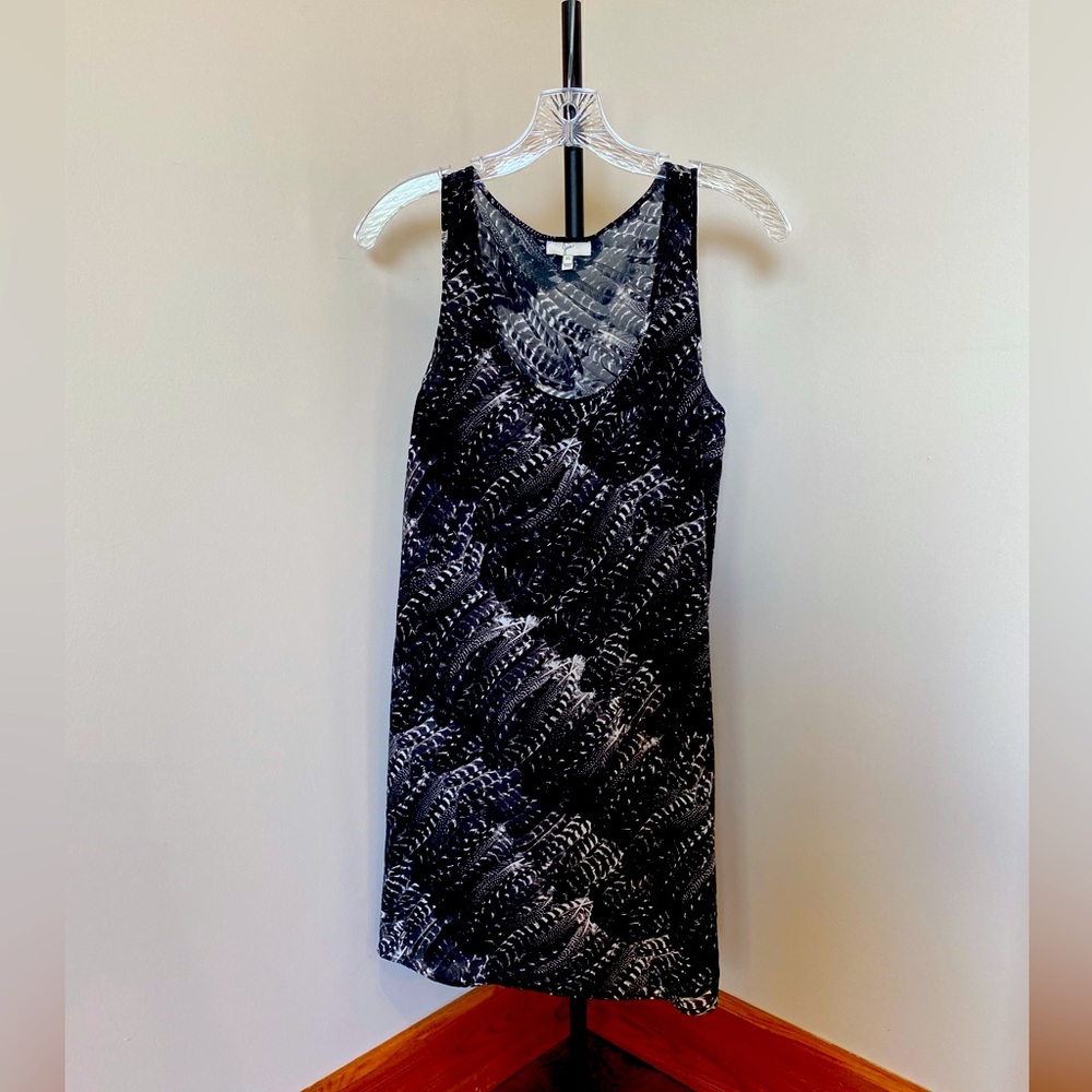 Joie Silk Feather Print Tank Dress XS Grey/Black
